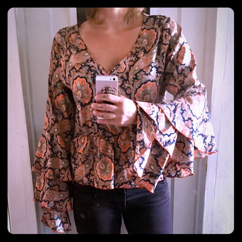 Bell sleeve top with Paisleys